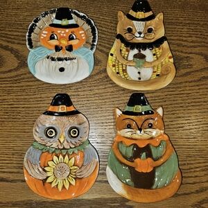Thanksgiving Harvest Animal Spoon Rest/ Appetizer Plate Set of Four- NWT